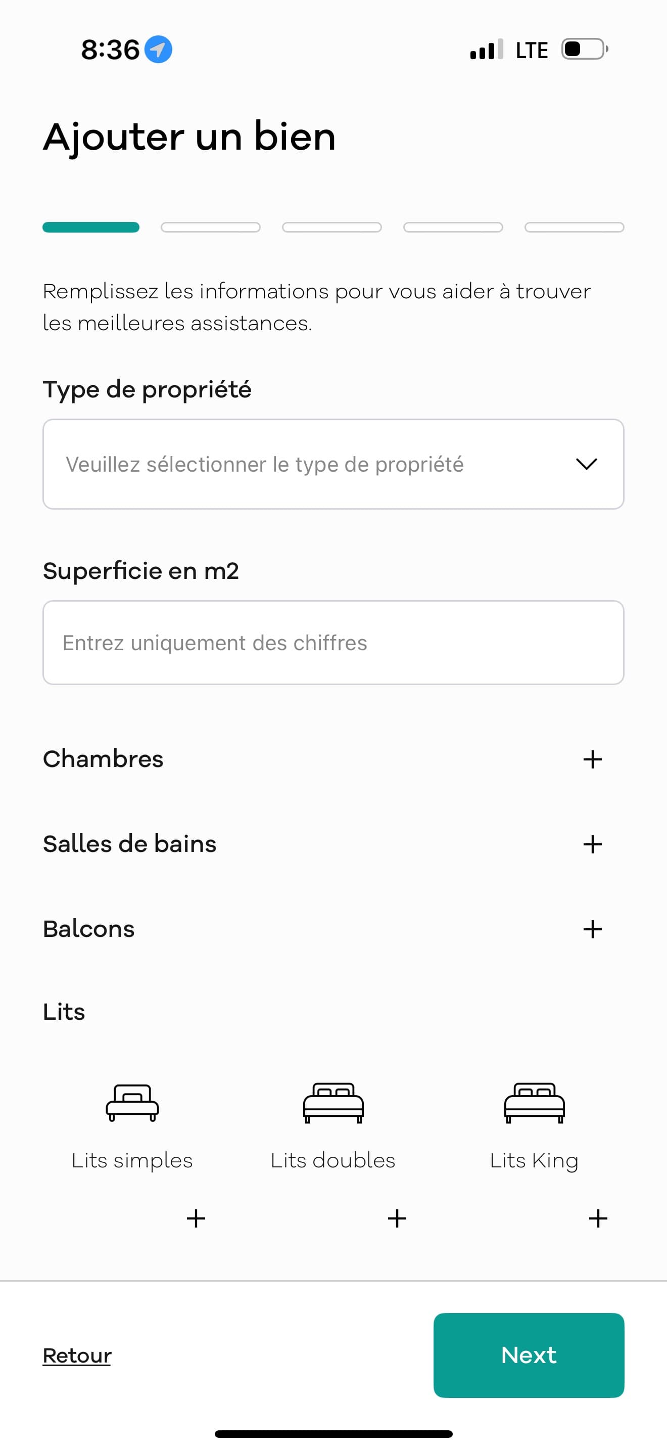 Interface de l'application Mint pour réserver des services
